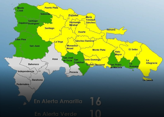 COE incrementa a 16 las provincias en alerta amarilla