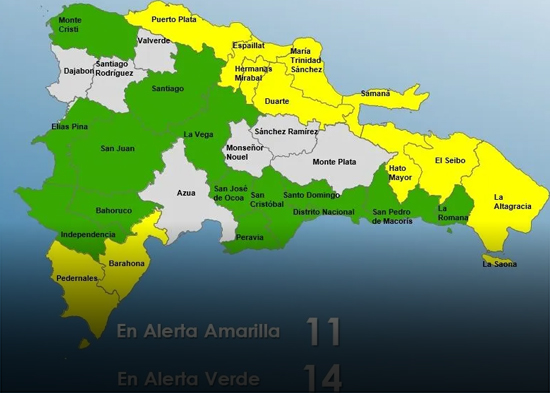 COE declara alerta amarilla 11 provincias por vaguada y precipitaciones