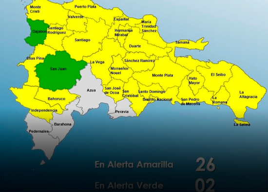 COE mantiene 25 provincias en alerta amarilla y 02 en verde