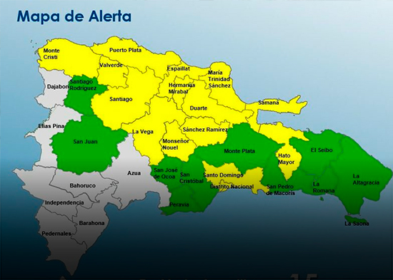 COE eleva a 14 provincias y el Distrito Nacional en alerta amarilla por lluvias